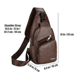 Mens Crossbody Bag with USB Charging Plug & Interface - Versatile Split Leather Sling Bag - Measurements - all SKUs