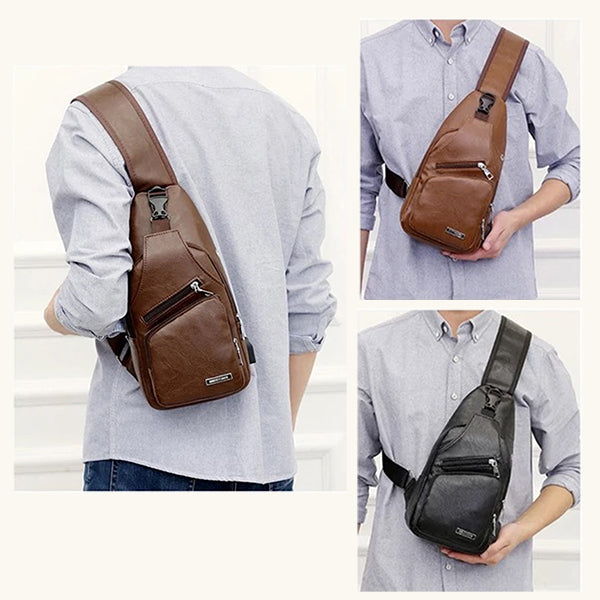 Mens Crossbody Bag with USB Charging Plug & Interface - Versatile Split Leather Sling Bag - Models - all SKUs