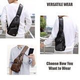 Mens Crossbody Bag with USB Charging Plug & Interface - Versatile Split Leather Sling Bag - Carry Styles- all SKUs