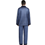 Men's Regular and Big & Tall Satin 2pc Pajama Set with Button Down, Drawstring & Pockets - Long Sleeve Sleepwear PJs; Blue