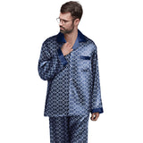 Men's Regular and Big & Tall Satin 2pc Pajama Set with Button Down, Drawstring & Pockets - Long Sleeve Sleepwear PJs; Blue