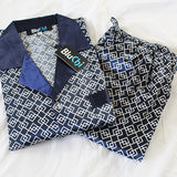 Men's Regular and Big & Tall Satin 2pc Pajama Set with Button Down, Drawstring & Pockets - Long Sleeve Sleepwear PJs; Blue