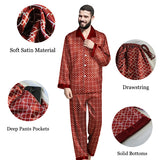 Men's Regular and Big & Tall Satin 2pc Pajama Set with Button Down, Drawstring & Pockets - Long Sleeve Sleepwear PJs; Red