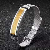 Mens Stainless Steel Bracelet with Bar - Gold - Minimalist Design - Alt - Gold/Silver