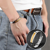 Mens Stainless Steel Bracelet with Bar - Gold - Minimalist Design - Model - Gold/Silver