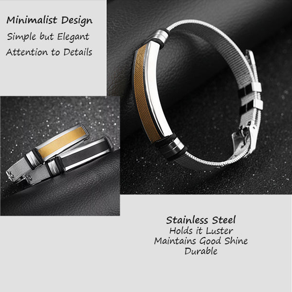 Mens Stainless Steel Bracelet with Bar - Black - Minimalist Design - Details - all SKUs