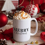 Merry Christmas mugs in 11oz and 15oz sizes.