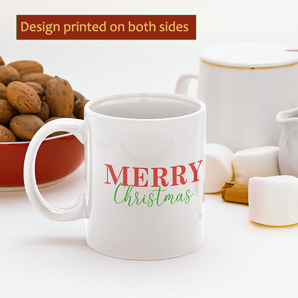 Holiday Cheer Merry Christmas Mug, Minimalist Design in Black Text