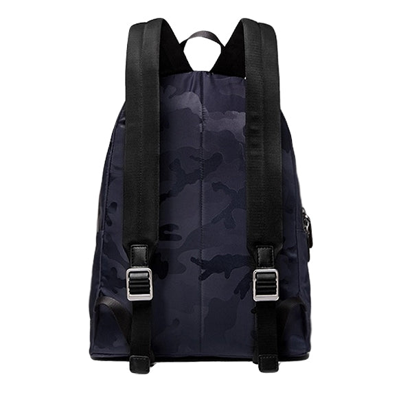 Mens Camouflage Nylon Jacquard Backpack, Michael Kors, 37S0LKNB2U, Large, Backview, Indigo Blue