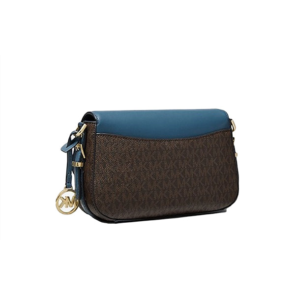 Bedford Legacy Large Logo and Pebbled Leather Crossbody Bag, Michael Kors, 32H9G06C3B, Back, Blue/Brown