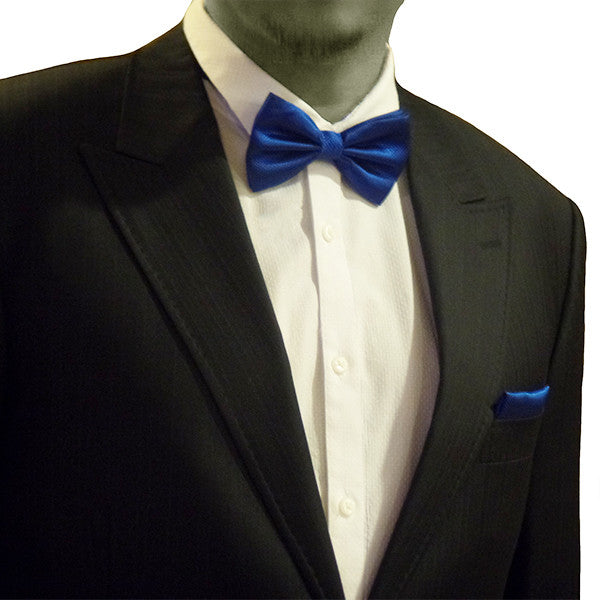 Great British Tie Club Men's Cummerbund Set - Bow Tie & Pocket Square, Royal Blue Satin