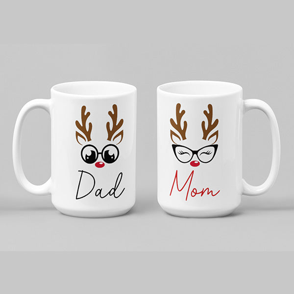 Family Matching Reindeer Mugs for Christmas Holiday, Personalized Mugs for Dad, Mom, Son, Daughter, 11 oz from BluChi