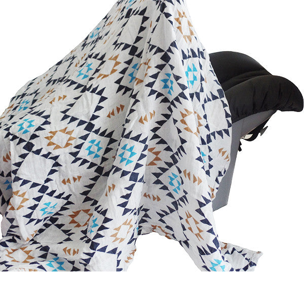 Soft and Versatile 100% Muslin Cotton Swaddle Pre-Washed Blankets, Large, 47 x 47, Geometric Pattern - Gifts Are Blue - 2