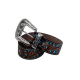 Turquoise Hand Tooled Leather Belt by Myra Bag, Womans Accessories, Brown/Blue