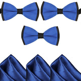 Mens Blue and Black Formal Event Pre-Tied Bow Ties and Pocket Square Sets - Gifts Are Blue - 7