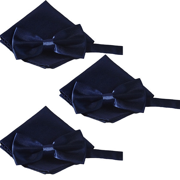 Mens Smooth Satin Feel Formal Pre-Tied Bow Tie and Pocket Square Sets - Gifts Are Blue - 6