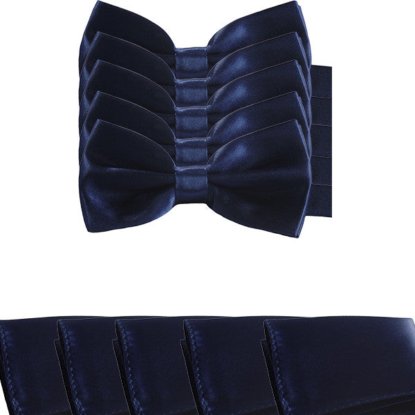 Mens Smooth Satin Feel Formal Pre-Tied Bow Tie and Pocket Square Sets - Gifts Are Blue - 7