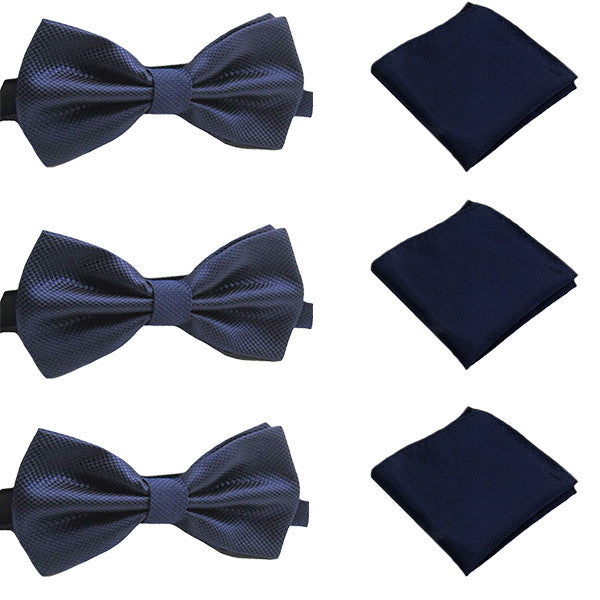 Solid Matching Pre-Tied Bow Tie and Pocket Square Sets for For Formal Events - Gifts Are Blue - 4