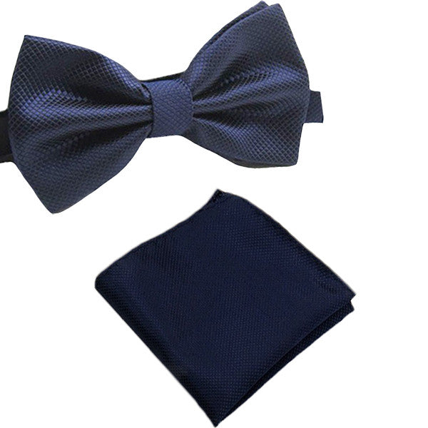 Solid Matching Pre-Tied Bow Tie and Pocket Square Sets for For Formal Events - Gifts Are Blue - 6