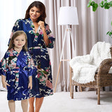 Navy Blue Mommy and Me Robes, Floral, Satin, Lifestyle, all SKUs