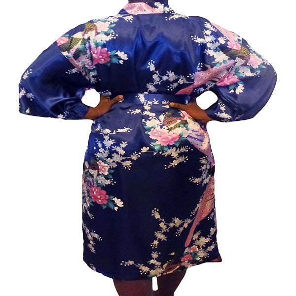 Floral Womens Plus Size Robe, Navy Blue