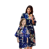 Navy Blue Mommy and Me Robes, Floral, Satin, Main, all SKUs