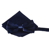 Mens Smooth Satin Feel Formal Pre-Tied Bow Tie and Pocket Square - Gifts Are Blue - 4