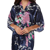 Medium Length Womens Silk Robes Kimono   Lightweight   Gifts Are Blue, Navy Blue