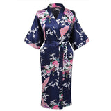 Elegant Long Floral Silk Kimono Womens Robe, Small to 3XL - Gifts Are Blue - 3