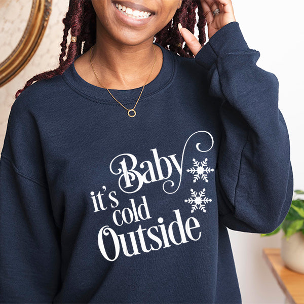 Navy Blue Sweatshirt Baby Its Cold Outside in White Print - all SKUs