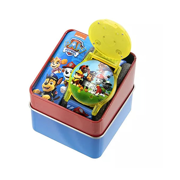 Flip Top Paw Patrol Watch in Colorful Gift Case, Date & Time, Yellow Face, Ages 3 - 5 - Contents