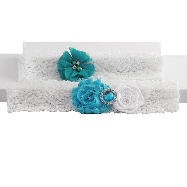 Blue Bridal Garter, Lace Wedding Garters with Toss Away - Set of 2 