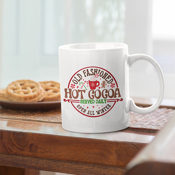Our ceramic coffee mug is available in 11oz and 15oz sizes.