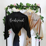Bridesmaid robe set of 6 - Personalized Robes - Black and Champagne Gold Robes Hanging