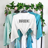 Bridesmaid Robe Set of 5, Personalized Robes - Solid Satin - Plus Sizes - Bride with Tiffany Blue and Mint Blue