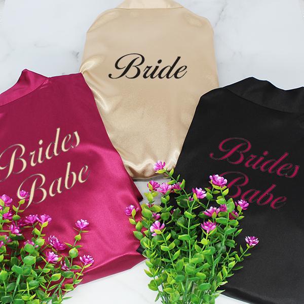 Bridesmaid Robe Set of 3 - Personalized Robes Solid Satin - Burgundy, Champagne Gold, Black Robes - Laid Flat