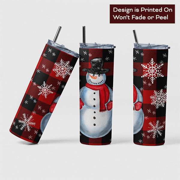 Our snowman and snowflake tumbler has a printed on design that would not fade.