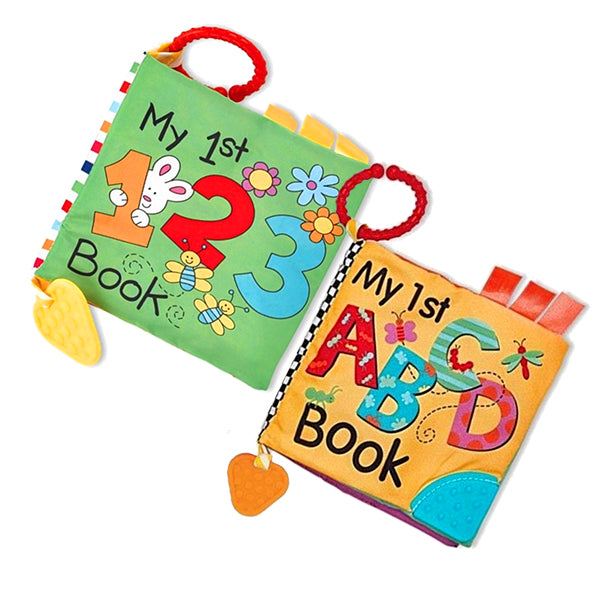 My 1st 123 & ABC Baby Book with Link & Textured Teether Bundle - Two Soft Books for Ages 1M-18M
