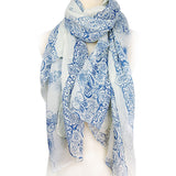 Porcelain Style Blue Womens Scarf, Ivory
