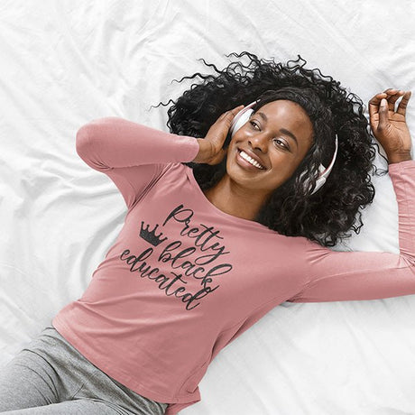 Pretty Black Educated Hoodie in Sand Color with Black Print.  A great top for College Students, Teens and Adults that promotes self love and Black pride.