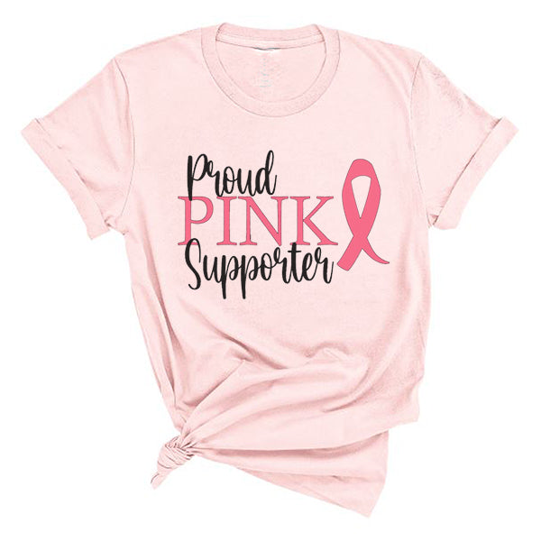 Proud Pink Supporter Breast Cancer Awareness Month T-Shirt, Crewneck