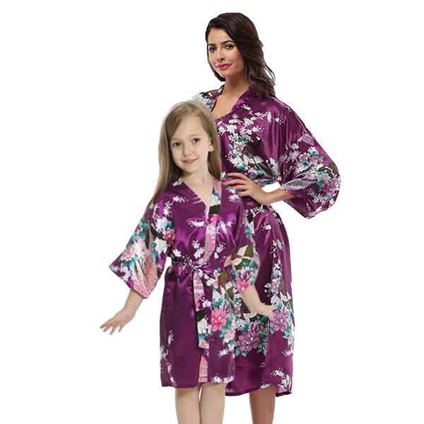 Purple Mommy and Me Robes, Floral, Satin, Main, all SKUs