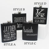 Personalized Set of 4 Matte Black Groomsmen Flask Set with Two Shot Glasses and Gift Box - 7oz, Gifts for Groomsmen, Personalized Gifts for Groomsmen - Four Styles