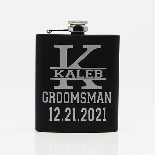 Personalized Matte Black Groomsmen Flask Set with Two Shot Glasses and Gift Box 7oz, Gifts for Groomsmen, Gifts for Bachelor Party - Style D