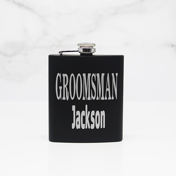 Personalized Matte Black Groomsmen Flask Set with Two Shot Glasses and Gift Box 7oz, Gifts for Groomsmen, Gifts for Bachelor Party - Style B 