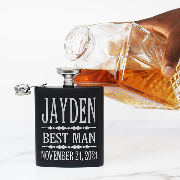 Personalized Matte Black Groomsmen Flask Set with Two Shot Glasses and Gift Box 7oz, Gifts for Groomsmen, Gifts for Bachelor Party - Lifestyle 2