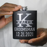 Personalized Matte Black Groomsmen Flask Set with Two Shot Glasses and Gift Box 7oz, Gifts for Groomsmen, Gifts for Bachelor Party - Hands Holding