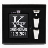 Personalized Set of 4 Matte Black Groomsmen Flask Set with Two Shot Glasses and Gift Box - 7oz, Gifts for Groomsmen, Personalized Gifts for Groomsmen - In Box