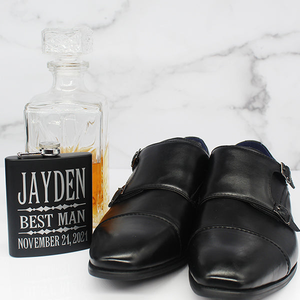 Personalized Set of 3 Matte Black Groomsmen Flask Set with Two Shot Glasses and Gift Box - 7oz - Gifts for Groomsmen - Lifestyle