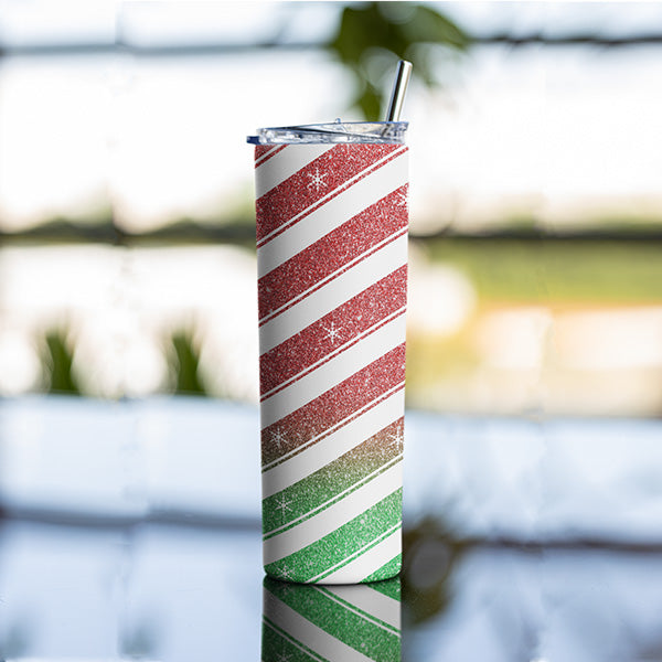 20oz Skinny Tumbler with snowflake design. Red Ombre